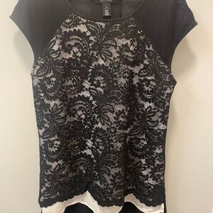 White House Black Market Elegant Black Lace Top, size M